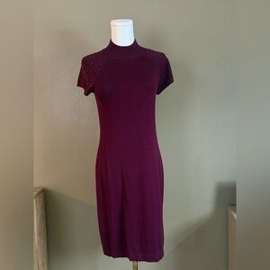 AB Studio Short Sleeve Midi Knit Dress in Plum